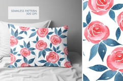 Simple Pink Rose Blue Leaves Seamless Pattern Product Image 3