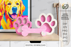 3D Simple Stand Decor Laser Cut. Dog Paws And Bone SVG Product Image 1