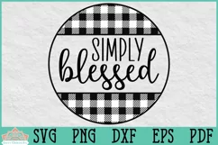 Simply Blessed Buffalo Plaid Sign Farmhouse Round Door Hanger SVG