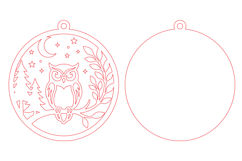 Rustic Christmas Owl Laser Cut File, Round Wooden Ornament Product Image 2