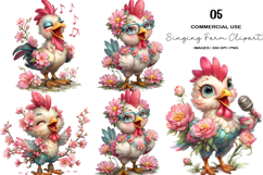Floral Chicken Singing Farm Clipart Product Image 1