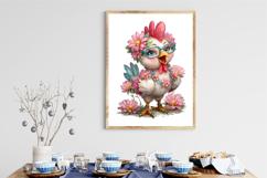 Floral Chicken Singing Farm Clipart Product Image 2