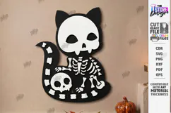 Wooden Halloween Skeleton Cat Laser Cut | Black Cat Skeleton Product Image 1