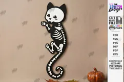 Wooden Halloween Skeleton Cat Laser Cut | Black Cat Skeleton Product Image 1