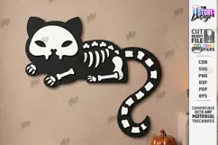 Wooden Halloween Skeleton Cat Laser Cut | Black Cat Skeleton Product Image 1