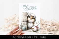 Cute Easter Chick Printable Card, 5x7 Watercolor Easter Card Product Image 1