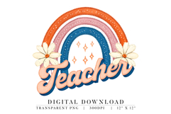 Retro Teacher Daisy &amp; Rainbow Tshirt Sublimation Design Product Image 1