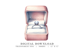 Diamond Engagement Ring PNG, Pink Ring Box Clipart, Product Image 1