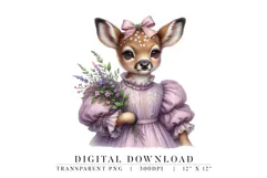 Cute Deer in Lavender Dress Clipart PNG Product Image 1