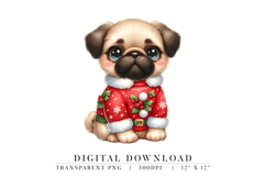 Christmas Pug Clipart PNG Product Image 1