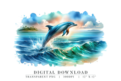 Watercolor Dolphin Splash PNG Product Image 1