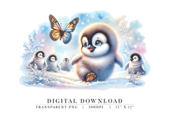 Baby Penguin and Butterfly PNG Product Image 1