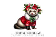 Christmas Ferret Clipart PNG, Festive Pet Download Product Image 1