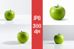 4 Single green apple on clean white background, centered JPG Product Image 1