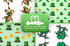 St Patrick Fun Seamless Pattern Set - Leprechaun &amp; Clovers Product Image 1