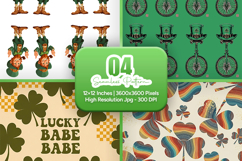Lucky Babe Retro Seamless Patterns - Leprechaun &amp; Clovers Product Image 1
