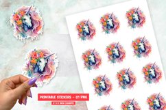 Watercolor unicorn sticker, colorful sticker png Product Image 1