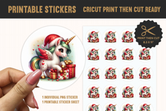 Christmas Unicorn Printable Sticker PNG Product Image 1