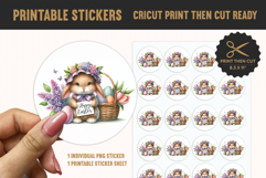 Easter Bunny Printable Sticker PNG - Floral Watercolor Art Product Image 1