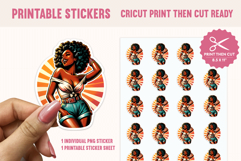 Afro Girl Printable Sticker PNG, 5-Inch Retro Sunburst Product Image 1