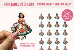 Vintage Lady Sticker PNG, Print Then Cut Sticker Product Image 1