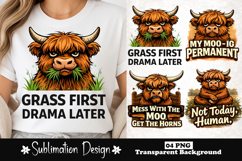 Grass First Drama Later Cow Sublimation PNG Product Image 1