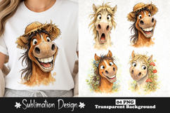 Funny Rustic Horse with Hat Farm Style Sublimation Design Product Image 1