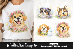 Cute Golden Retriever with Rose Crown Watercolor Dog PNG Product Image 1