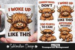 I Woke Up Like This Highland Cow Sublimation Design PNG Product Image 1