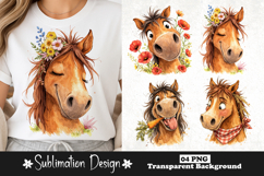 Watercolor Floral Horse Faces Cute Farm Animal Bundle Product Image 1