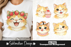 Cute Kitten with Strawberry Crown Kawaii Cat Sublimation Product Image 1