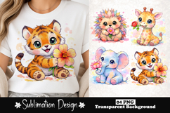 Cute animals with flower watercolor sublimation design Product Image 1