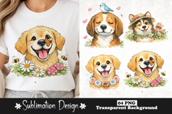Happy Golden Retriever with Butterfly Cute Watercolor Dog Product Image 1