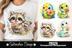 Cute animals with flower watercolor sublimation design Product Image 1
