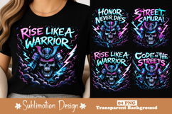 Rise Like A Warrior Neon Samurai Skull Graphic T-Shirt PNG Product Image 1