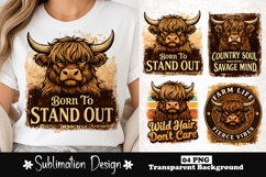 Born To Stand Out Highland Cow Sublimation Design Product Image 1