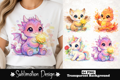 Cute animals with flower watercolor sublimation design Product Image 1