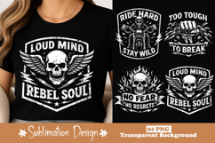 Loud Mind Rebel Soul Skull Wings Sublimation Design PNG Product Image 1