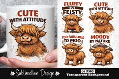 Cute With Attitude Highland Cow Funny Sublimation Design PNG Product Image 1