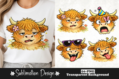 Funny Highland Cow Cartoon Faces Cute Farm Animal PNG Product Image 1