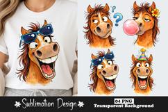 Funny Horse Cartoon Faces with Sunglasses Sublimation Product Image 1
