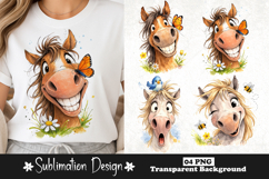 Smiling Horse with Butterfly Cute Cartoon Sublimation Design Product Image 1