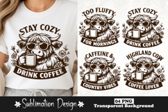 Stay Cozy Drink Coffee Highland Cow Cute Farm Sublimation Product Image 1
