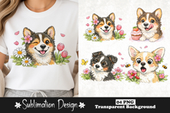 Cute Corgi with Flowers and Spring Elements Watercolor Product Image 1