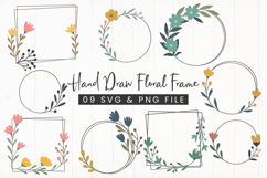 Hand Drawn Floral Frame SVG and PNG Product Image 1