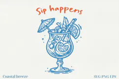 Summer Coastal Line Art Clipart | SVG & PNG |Summer Beach Product Image 1