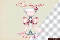 Coquette Pink Martini PNG,Cocktail png, Sublimation Design. Product Image 1