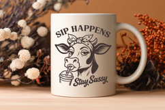 Sip Happens Cow SVG, Stay Sassy Farm Animal PNG, Funny Cow Product Image 3