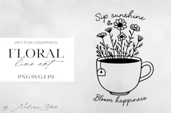 Floral Line Art Clipart | Wildflower SVG, PNG, EPS. Product Image 1