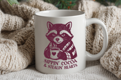 Sippin’ Cocoa &amp; Stealin’ Hearts SVG, Cute Winter Raccoon PNG Product Image 3